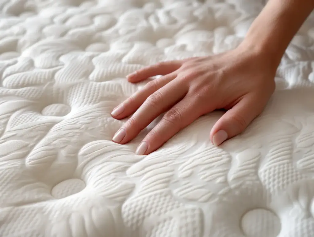 A Hand Touching a Mattress 