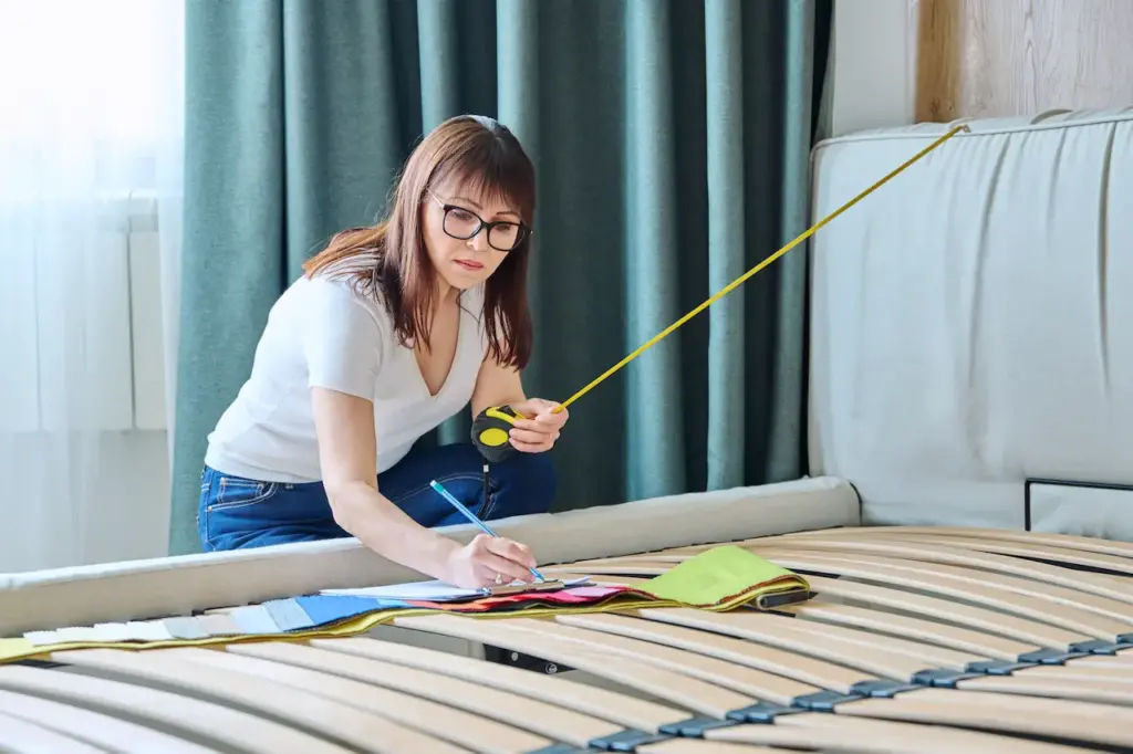 Woman Measuring Her Bed, Standard Bed Height 