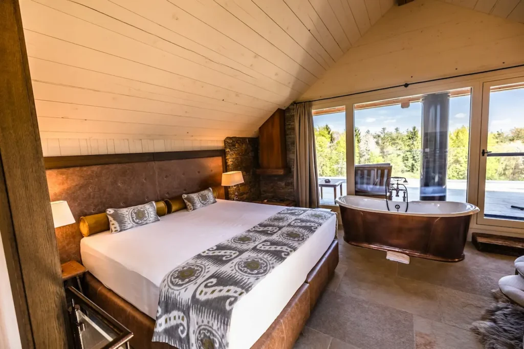 A Bedroom with a Large Bed and a Jacuzzi 