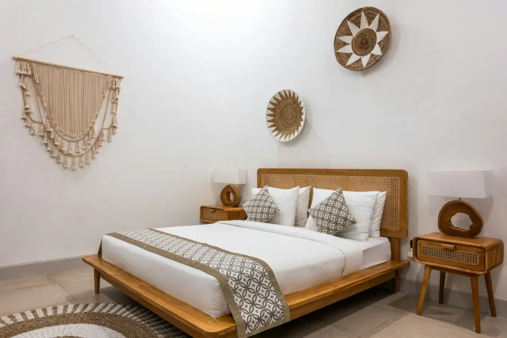 A Bedroom with a Wooden Bed and Furniture