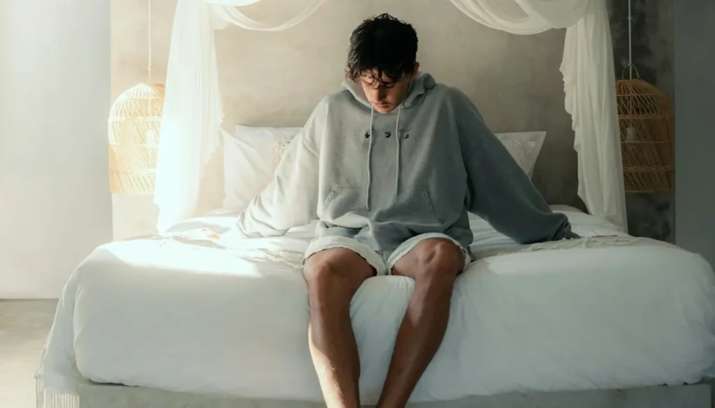 A Man Sitting on a Bed 