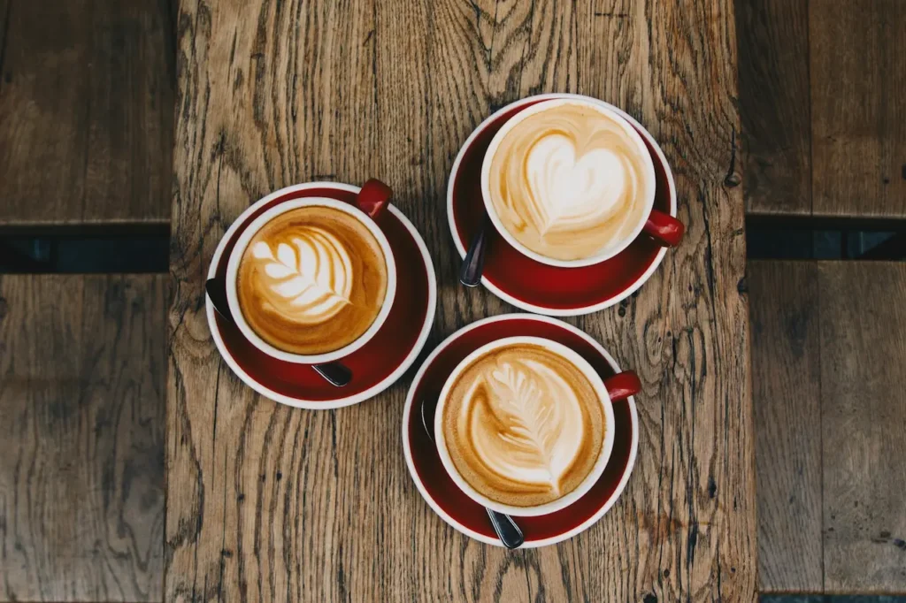 Three Cups of Coffee with Latte Art 